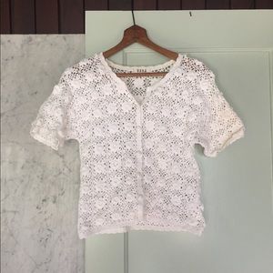 Vintage White Knit Crochet Top Shrug Sweater small